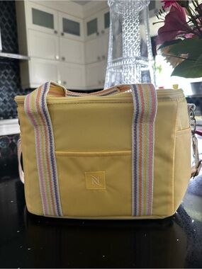 Nespresso Yellow Insulated cooler Bag with Striped Handles